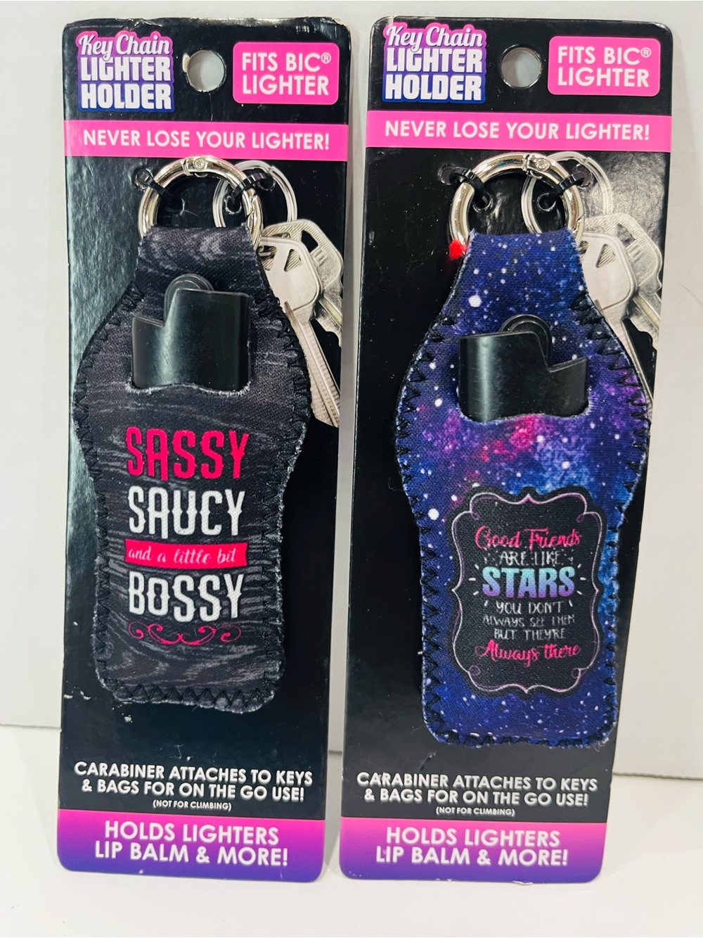 Sassy Saucy Bossy & Galaxy Stars Holder Or Chapstick Keychain -Set of 2